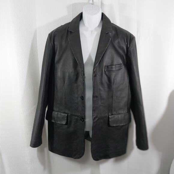 EXCELLED! LUXURIOUS BLACK GENUINE LEATHER TAILORED FREES JACKET, BLAZER! SZ M - Picture 3 of 11